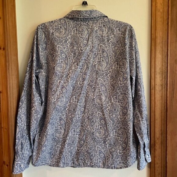 TALBOTS Blue Paisley Long Sleeve Button Front Cotton Shirt - Picture 9 of 15